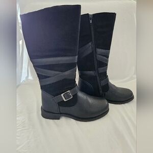 Rachel Shoes Black Combat Moto Boots with Buckle Detail Size 1M